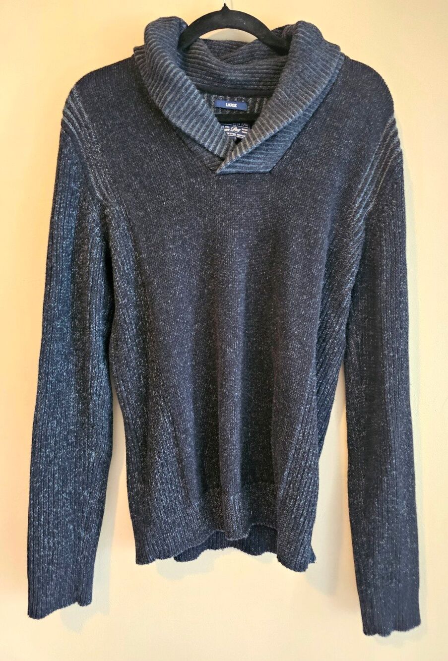 American Rag Men's Sweater ribbed, black, sz L, collared, preppy, casual